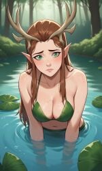 1girls ai_generated antlers ass bigmic145 bikini breasts brown_hair critical_role critical_role:_vox_machina curvy elf elf_ears female female_only freckles green_eyes keyleth leaf_bikini leaf_clothing long_hair pointy_ear the_legend_of_vox_machina