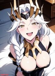 ai_generated begging bubbleteexl female female_only flirting queen_(to_be_hero_x) slutty_pose to_be_hero_x white_body white_hair yellow_eyes