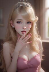 1girls after_fellatio ai_generated blonde_female blonde_hair cum_drip cum_in_mouth licking_fingers lola_loud solo_female the_loud_house