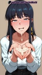 1girls 2025 ai_generated artist_name black_hair blue_eyes blush cum cum_in_mouth cum_on_body cum_on_breasts cum_on_hands cum_on_tongue electroworld facial female hi_res high_quality high_resolution highres long_hair long_sleeves mahouka_koukou_no_rettousei open_mouth patreon patreon_username shiba_miyuki shirt solo stable_diffusion tongue_out watermark white_shirt