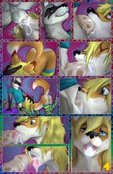 anthro ass balls big_penis blonde_hair blue_eyes canine closed_eyes comic cum cum_in_mouth cum_inside dripping erection fellatio fox fur furry furry_only gay girly green_eyes hair head_grab male messy oral oral_penetration oral_sex penis perineum raccoon rain420 sex smile