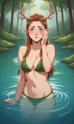 1girls ai_generated antlers ass bigmic145 bikini breasts brown_hair critical_role critical_role:_vox_machina curvy elf elf_ears female female_only freckles green_eyes keyleth leaf_bikini leaf_clothing long_hair pointy_ear the_legend_of_vox_machina