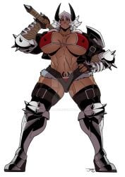 1girl 1girls abs big_boobs big_breasts boobs breasts buta_no_gotoki_sanzoku_ni_torawarete_shojo_o_ubawareru_kyonyuu_himekishi_&_onna_senshi:_zettai_chinpo_nanka_ni_maketari_shinai!!_the_animation dark-skinned_female demon_girl female female_only helga_(buta_no_gotoki) muscular_female nosunato white_hair