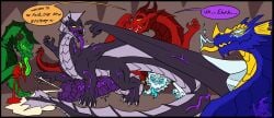 2025 animal_genitalia animal_penis anthro_to_feral aphelionscorner_(artist) balls big_balls big_penis black_body blood blush bodily_fluids cavern claws comic corruption cum cum_on_hand dialogue digital_drawing_(artwork) digital_media_(artwork) dragon ejaculation equine_genitalia equine_penis erection feral gas genital_fluids genitals group growth hi_res horn huge_balls huge_cock hyper hyper_balls hyper_genitalia hyper_penis licking male muscle_growth muscular muscular_feral muscular_male mythological_creature mythological_scalie mythology open_mouth penile_spines penis scales scalie sharp_teeth tail teeth tongue transformation transformation_sequence vein veiny_muscle veiny_penis