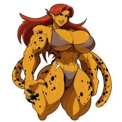 1girl 1girls abs big_breasts breasts cheetah_(dc) dc_comics female female_only hyper_breasts muscular_female nosunato pointy_ears red_hair