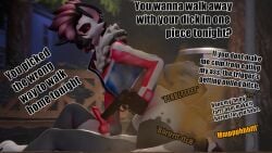 3d_(artwork) anthro anthro_on_anthro arrell_(artist) brown_fart_cloud canid canine canis dialogue digital_media_(artwork) dominant dominant_female duo english_text erection facesitting fart fart_cloud fart_fetish farting_on_another farting_on_face female forced genitals gun hi_res hyena male male/female mammal penis penny_(arrell) pinned pinned_to_ground ranged_weapon rape scared sex sitting_on_another submissive submissive_male text threatening threatening_violence threatening_with_weapon tongue tongue_out weapon wolf