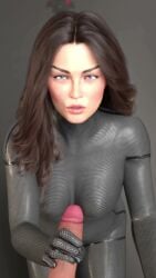1boy 1girls 3d 9:16 blue_eyes bodysuit brown_hair female handjob light-skinned_female light-skinned_male light_skin looking_at_viewer male milf pov seductive_gaze serah_(time_for_you) shorter_than_10_seconds small_breasts straight tagme time_for_you vertical_video video zero2herogames