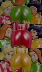 3d 3girls alex_(totally_spies) ass ass ass_focus ass_worship black_hair blonde_hair blush bodysuit butt_worship closed_eyes clover_(totally_spies) curvy_hips green_bodysuit hand_on_hip head_on_ass huge_ass kissing_ass kissing_butt licking licking_ass licking_butt long_hair orange_hair red_bodysuit sam_(totally_spies) sfm short_hair skulltronprime969 source_filmmaker tan_skin thick_ass totally_spies worshiping yellow_bodysuit yuri