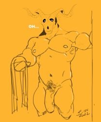 anthro balls bara elias_ainsworth flaccid genericboxhead male male_only monochrome muscles muscular nude penis skull skull_head solo solo_male the_ancient_magus_bride