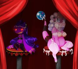 anthro anthrofied banette bow breasts chubby crotchless_panties curtains evil female flaaffy glowing glowing_eyes heart heart_eyes hi_res jewelry legwear lingerie nintendo panties pokemon pussy ribbons sitting size_difference stockings tingtongten underwear video_games wide_hips