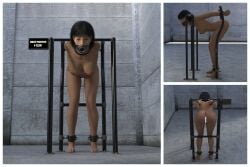 1girls 3d arms_behind_back bent_over bondage bondage bound_wrists censored_pussy completely_nude completely_nude_female fantasytubasa gag gagged nude nude_female open_mouth_gag original solo