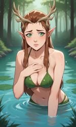 1girls ai_generated antlers ass bigmic145 bikini breasts brown_hair critical_role critical_role:_vox_machina curvy elf elf_ears female female_only freckles green_eyes keyleth leaf_bikini leaf_clothing long_hair pointy_ear the_legend_of_vox_machina