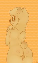 1boy 2014 anthro ass balls bear bearrabutt blush claws crossed_arms eyewear freckles fur furry glasses hand_on_shoulder looking_at_viewer looking_back male male_only mammal nude shy solo startled terrabutt thick_thighs unsure yellow_eyes