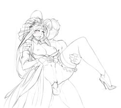 belldandy blush breastless_clothes breasts bridal_veil clothed_female_nude_male clothed_sex clothing dress dress_lift elbow_gloves faceless faceless_male female gloves high_heels highres keiichi_morisato large_breasts leg_lift legoman lips monochrome navel nipples oh_my_goddess! penis sex sketch small_breasts stiletto_heels stockings straight thighhighs vaginal_penetration veil wedding_dress