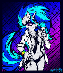 anthro black_panties female female_only friendship_is_magic mimy92sonadow my_little_pony open_clothes open_shirt panties shirt solo straight_hair vinyl_scratch