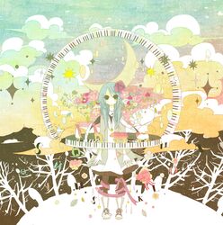 bear bird boots clothes cloud clouds coat colorful crescent dress flower flowers footwear giraffe hair_flower hair_ornament hatsune_miku highres jewelry keyboard lamb leaf mammal miya_(48ne) moon nail_polish necklace penguin piano piano_keys ribbon seabird sheep standing star stars surreal tree trees vocaloid