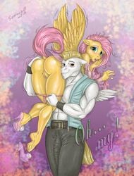 anthro anthrofied ass big_ass blush breasts bulk_biceps bulk_biceps_(mlp) calves clothing cutie_mark dress duo equine female fluttershy_(mlp) friendship_is_magic furry hair hands heels high_heels hindpaw horse long_hair looking_at_viewer looking_back male mammal my_little_pony naked_footwear naked_heels nude open_mouth panties paws pegasus penis plantigrade pony pussy raised_tail seriousb smile straight straight_hair tail text thick_thighs thighs underwear wide_hips wings