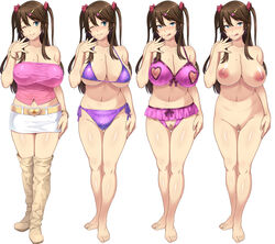 1girls bikini bra breasts brown_hair busty censored clothing crotchless crotchless_panties curvaceous curvy curvy_female earrings female game_cg hair_between_eyes hairclip heart_cutout heart_hairclip kanojo_wa_dare_to_demo_sex_suru large_breasts licking_lips lingerie looking_at_viewer miniskirt mole mole_on_breast mole_under_mouth montage naughty_face nippleless_bra nipples nude one_eye_closed orcsoft panties pink_tube_top pussy sakurai_erika sanagi_torajirou seductive_look seductive_smile side-tie_bikini simple_background skirt smile solo standing swimsuit teal_eyes thigh_boots tube_top twintails voluptuous voluptuous_female white_background