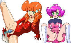 2girls alternate_form cum cum_on_body dandy_(space_dandy) dildo meow_(space_dandy) multiple_girls pussy rule_63 space_dandy