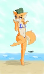 anthro beach bikini canine erect_nipples feet female female_only fox furry howsplendid lt._fox_vixen solo squirrel_and_hedgehog