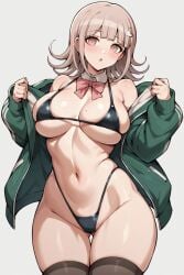 ai_generated bikini black_bikini danganronpa danganronpa_2:_goodbye_despair huge_ass huge_breasts jacket nanami_chiaki pink_eyes pink_hair solo_female tagme