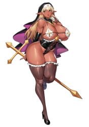 1girls artist_request big_breasts elf elf_ears female nun nun_outfit stockings tagme_(artist) thick thick_ass thick_legs thick_thighs toned