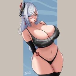 big_breasts genshin_impact shenhe_(genshin_impact) video_games white_hair