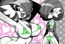 2girls ass backboob big_breasts bikini breasts canon_vs_fanon curvaceous curvy curvy_body curvy_female curvy_figure female female_focus female_gardevoir female_only gardevoir green_bikini humanoid jealous jealous_female looking_at_viewer monochrome nipple_bulge no_breasts pixel_(artwork) pixel_art pixelated pokemon pokemon_(species) pokemon_rse showing_off small_bikini string_bikini voluptuous voluptuous_female xierra099