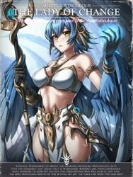 adeptus_ridiculus bikini bird_girl bird_humanoid blue_hair chaos_(warhammer) cleavage english_text large_breasts lord_of_change orange_eyes poster sorceress staff tagme text warhammer_(franchise) warhammer_40k wings