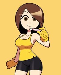 1girls bangs bare_shoulders bike_shorts black_shorts breasts brown_eyes brown_hair cleavage clothing female gloves hair_over_one_eye happy holding holding_object large_breasts looking_at_viewer marker medium_breasts medium_hair mii mii_gunner mii_gunner_(smash_ultimate) nintendo positive_pregnancy_test pregnancy_test scottfalco_(artist) shirt shorts smile solo spats standing super_smash_bros. tank_top yellow_background yellow_gloves yellow_shirt yellow_tank_top