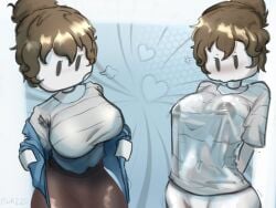 1girls acorn_hair big_breasts blush breasts buazzo focus roblox robloxian see-through see-through_clothing simple_background wet_clothes