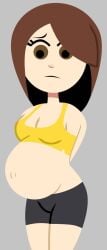 1girls arms_behind_back bangs bare_shoulders belly big_belly bike_shorts black_shorts breasts brown_eyes brown_hair cleavage closed_mouth clothing female female female_only hair_over_one_eye long_hair looking_at_viewer medium_breasts medium_hair mii mii_gunner mii_gunner_(smash_ultimate) navel nintendo pregnant scottfalco_(artist) shirt shorts solo spats sports_bra standing super_smash_bros. tank_top yellow_background yellow_gloves yellow_shirt yellow_tank_top