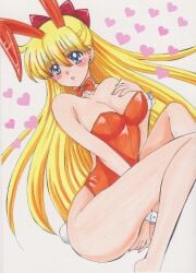 1990s_(style) 1girls absurdres aino_minako alluring animal_ears bishoujo_senshi_sailor_moon blonde_hair detached_collar fake_animal_ears highres long_hair minako_aino playboy_bunny rabbit_ears rascal_(n119) retro_artstyle sailor_venus wrist_cuffs