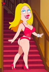 ai_generated american_dad ass blonde_hair bra breasts female female_focus francine_smith looking_at_viewer panties red_lipstick thighs