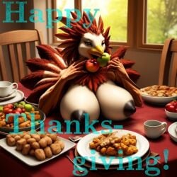 ai_generated anthro apple avian avian_humanoid female female frosting.ai thanksgiving turkey