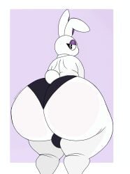 1boy absurd_res anthro artist_logo artist_name ass balls big_ass big_butt biped blush butt clothed clothing femboy genitals hi_res huge_ass huge_butt humanoid lagomorph leporid logo long_ears male male_only mammal mel_doce_(virito) pupils rabbit rear_view signature solo solo_focus thick_thighs thong topless underwear vincikkkk vincizinho_(artist) white_body