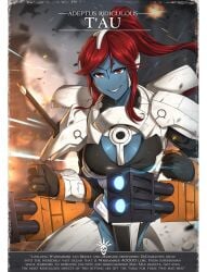 adeptus_ridiculus english_text gun guns large_breasts long_hair mecha poster red_eyes red_hair tagme tau text warhammer_(franchise) warhammer_40k