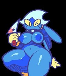 berryofmalice blood blue_body blue_skin boots breast breasts bunny_ears ear eyelashes female female_only knife looking_at_viewer looking_down looking_down_at_viewer nipples one_leg_raised one_leg_up thick_thighs thighs wink winking_at_viewer