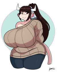 2d 2d_(artwork) 2d_artwork anthro anthro_female arms_behind_back artjwink big_breasts bovine breasts breasts_bigger_than_head brown_hair brown_hair_female cow_ears cow_girl cow_horns cow_tail cute cute_face digital_drawing_(artwork) digital_media_(artwork) female furry furry_female furry_only hands_behind_back horns jwinkz large_breasts mammal non-human ponytail ponytail_female shortstack shortstack_female slightly_chubby slightly_chubby_anthro slightly_chubby_female sweater tail thick_thighs thighs violet_(jwinkz) white_body white_fur