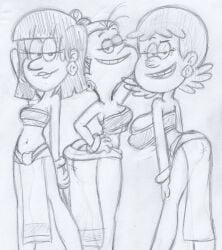 3girls agnes_johnson alternate_version_available ass chel_(cosplay) coach_keck cosplay drawing dreamworks female female_only human kate_bernardo looking_at_viewer multiple_girls nickelodeon open_mouth pose seductive sketch takeshi1000 the_loud_house uncolored