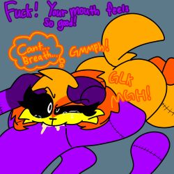 anthro blowjob catnap_(poppy_playtime) chaoticdream comic comic_page cum_in_mouth cum_inside dogday_(poppy_playtime) female female_focus forced furry orange_text poppy_playtime poppy_playtime_(chapter_3) rule_63 simple_background smiling_critters tagme text