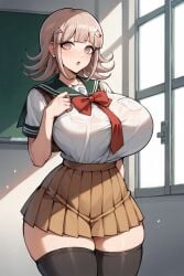 1girls ai_generated danganronpa danganronpa_2:_goodbye_despair huge_ass huge_breasts nanami_chiaki pink_eyes pink_hair school_uniform tagme voluptuous