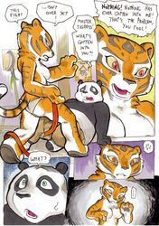 a_seated_night anthro bear better_late_than_never blue_eyes breasts bulge comic daigaijin dialog english_text feline female fight fur furry furry_only kung_fu_panda male mammal master_po_ping master_tigress no_humans page_12 panda red_eyes stripes text tiger