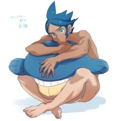 2d @@@ barefoot blue_body blue_eyes blue_hair completely_naked_male completely_nude completely_nude_male covering covering_crotch crossed_legs gay gym_leader legs_crossed male male_focus male_only marlon_(pokemon) naked_male nude nude_male pokemon pokemon_(species) pokemon_bw2 tan tan_body tanline wailmer white_background