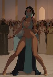 ai_generated arms belly_dancer belly_dancer_outfit big_breasts black_hair breasts dreamworks female female_only hands legs lips lipstick long_hair looking_at_viewer nipples see-through see-through_clothing see-through_dress smile smiling teeth the_prince_of_egypt tzipporah