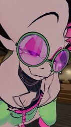 anthro deltarune femboy furry green_glasses green_jacket hi_res itzxenoshi not_porn pink_eyes ralsei ralsei_(cryptiacurves) ralsei_with_white_fur smug undertale_(series) vrchat