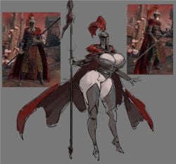 armor big_ass big_breasts busty cleavage elden_ring female female_only fromsoftware marshviolet8 redmane_knight reference_image tarnished thick_thighs