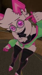 anthro deltarune femboy furry green_glasses green_jacket hi_res itzxenoshi not_porn pink_eyes ralsei ralsei_(cryptiacurves) ralsei_with_white_fur undertale_(series) vrchat