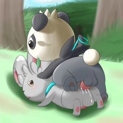 2boys anal anal_sex ass blush collar cum cum_in_ass cum_inside cum_leaking domination feral feral_on_feral furry gay grass half-closed_eyes hi_res hindpaw interspecies leash male male_only mammal minccino nintendo on_top open_mouth original_character outside pancham panda paws penetration pokemon pokemon_(species) pokemon_bw pokemon_xy pulling_leash raised_leg rodent smile testicles tree video_games yaoi yumei