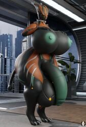 1futa 3d absurd_res anthro big_ass big_breasts big_penis black_body claws cyan_penis futa_only futanari gabrielarchgod highres huge_ass huge_breasts huge_cock hyper hyper_balls hyper_breasts hyper_penis multicolored_body orange_body solo tail thick_thighs valkyr_(warframe) warframe wide_hips